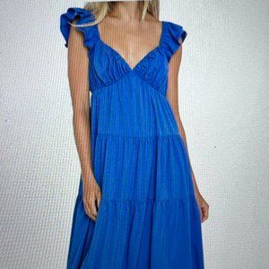 English Factory Ruffle Sleeve Maxi Dress in Blue